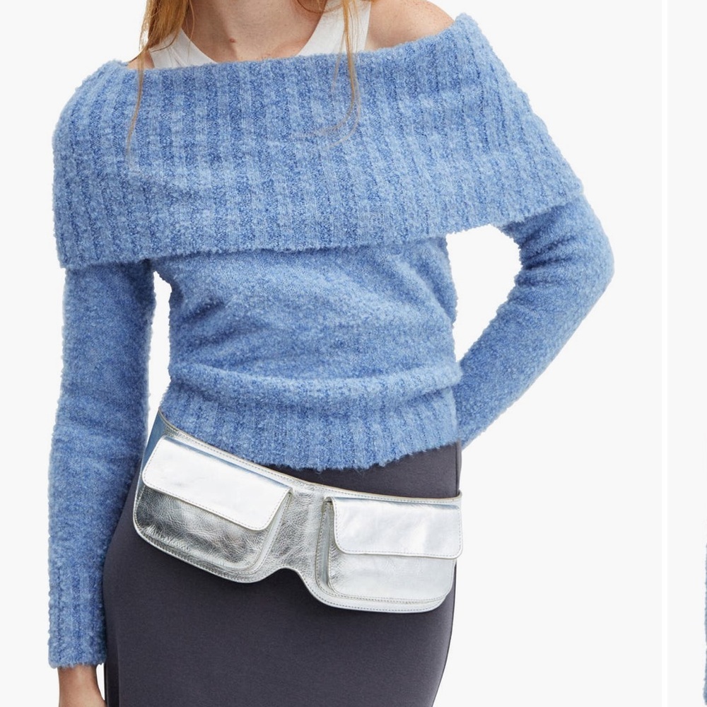 Mango Off-Shoulder Blue Women's Sweater